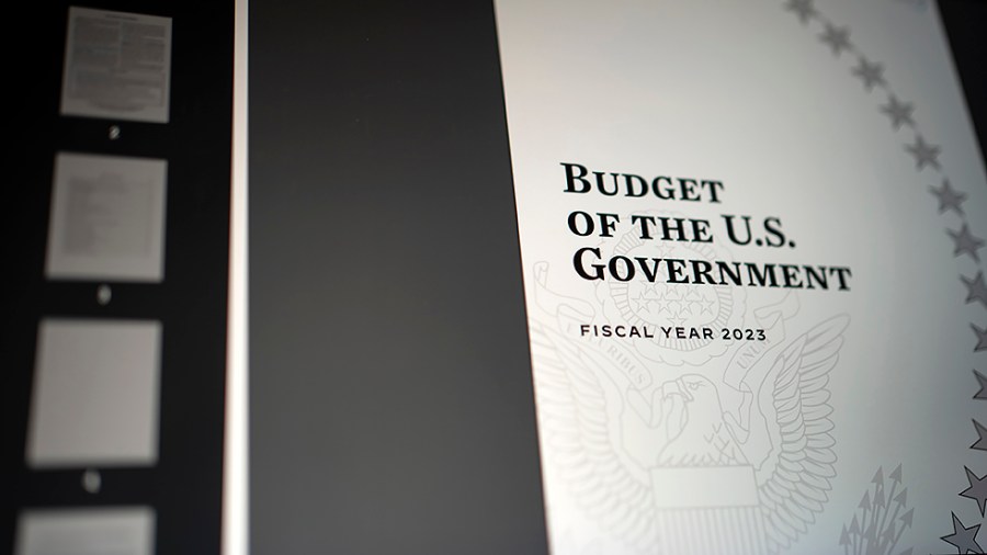 A pdf of President Biden’s FY 2023 budget is seen on a computer on Monday, March 28, 2022 at the U.S. Capitol.