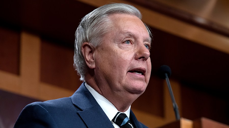 Sen. Lindsey Graham (R-S.C.) speaks to reporters during a press conference with other Republican senators to discuss Russia’s invasion of Ukraine on Wednesday, March 2, 2022.