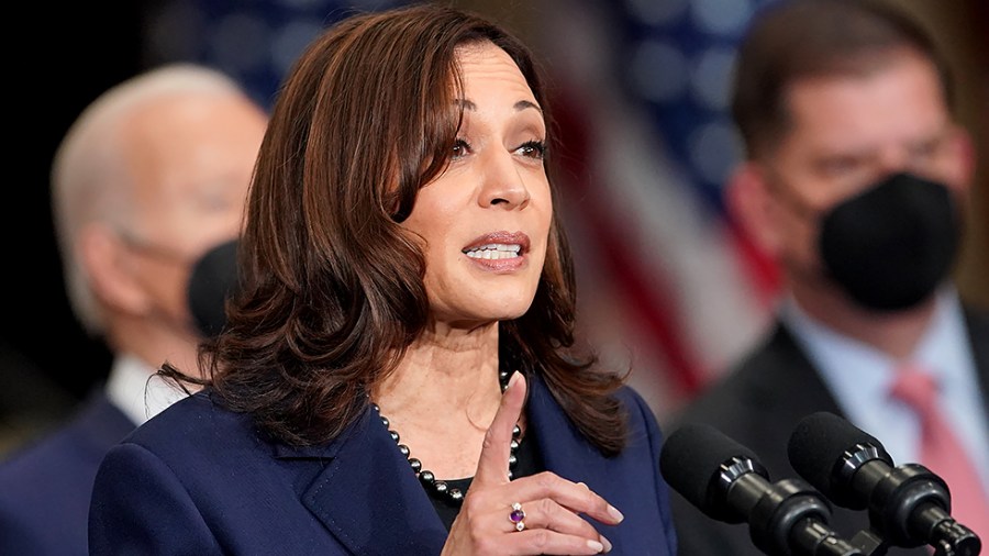 Vice President Harris speaks during an event with President Biden and Vice President Kamala Harris to sign an executive order regarding project labor agreements at Irownworks Local 5 in Upper Marlboro, Md., on Friday, February 4, 2022.