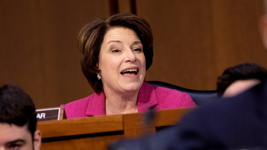 Sen. Amy Klobuchar (D-Minn.) gives an opening statement during a Senate Judiciary Committee confirmation hearing of Supreme Court nominee Ketanji Brown Jackson on Monday, March 21, 2022.