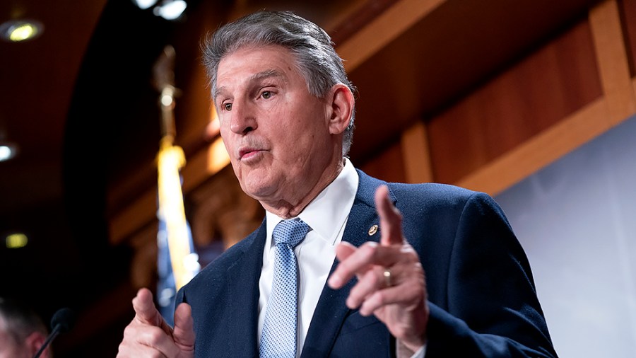 Sen. Joe Manchin (D-W.Va.) addresses reporters during a press conference on Thursday, March 3, 2022 to introduce the Banning Russian Energy Imports Act.