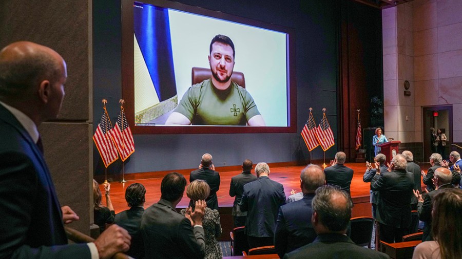 Members of Congress give Ukraine President Volodymyr Zelensky a standing ovation