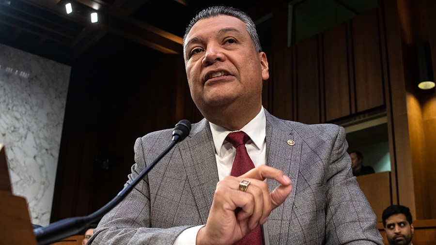 Sen. Alex Padilla (D-Calif.) questions Supreme Court nominee Judge Ketanji Brown Jackson during the third day of her Senate Judiciary Committee confirmation hearings in the Hart Senate Office Building in Washington, D.C., on Wednesday, March 23, 2022.