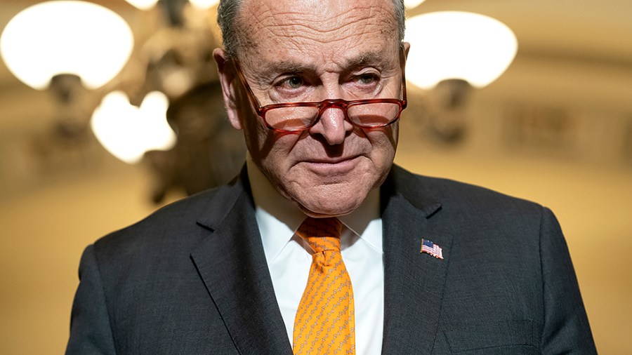 Majority Leader Charles Schumer (D-N.Y.) is seen during a press conference following the weekly policy luncheon on Tuesday, March 22, 2022.