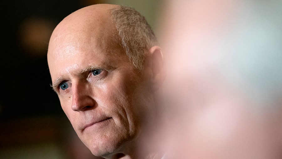 Sen. Rick Scott (R-Fla.) is seen during a press conference after the weekly policy luncheon on Tuesday, March 8, 2022.