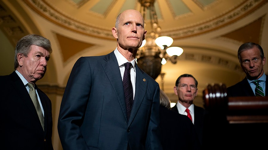 Sen. Rick Scott (R-Fla.) is seen during a press conference after the weekly policy luncheon on Tuesday, March 22, 2022.