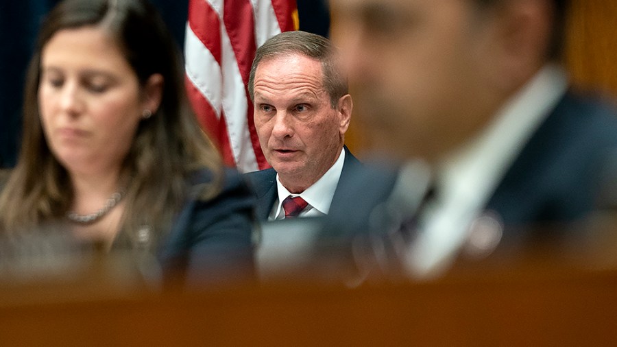 Rep. Chris Stewart (R-Utah) is seen during a House Intelligence Committee hearing to discuss worldwide threats on Tuesday, March 8, 2022.