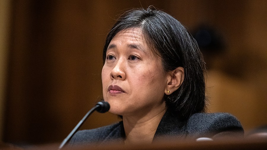 United States Trade Representative Katherine Tai listens during a Senate Finance Committee hearing to discuss the President’s 2022 Trade Policy Agenda in the Dirksen Senate Office Building on Thursday, March 31, 2022.