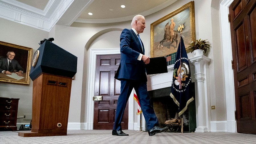 President Biden departs after speaking about the war in Ukraine