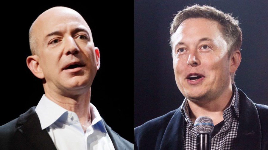 Blue Origin CEO Jeff Bezos (left). SpaceX CEO Elon Musk (right).