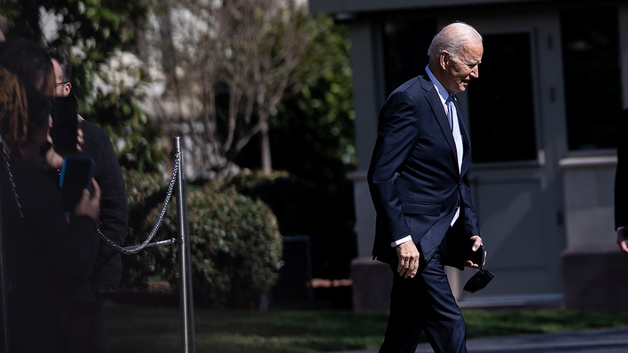 President Joe Biden departs from the White House in Washington, D.C., for Wilmington, Del. on Friday, April 1, 2022.