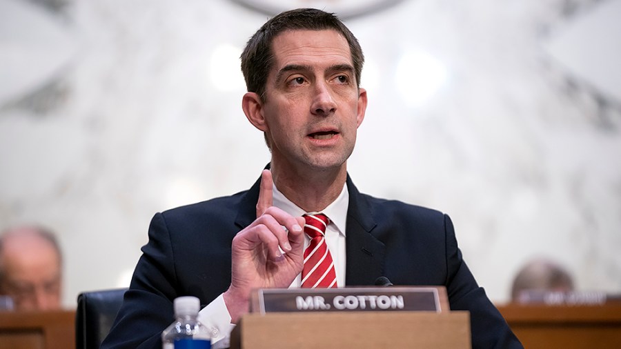 Sen. Tom Cotton (R-Ark.) makes a statement during a Senate Judiciary Committee business meeting to move the nomination of Supreme Court nominee Ketanji Brown Jackson out of committee on Monday, April 4, 2022.