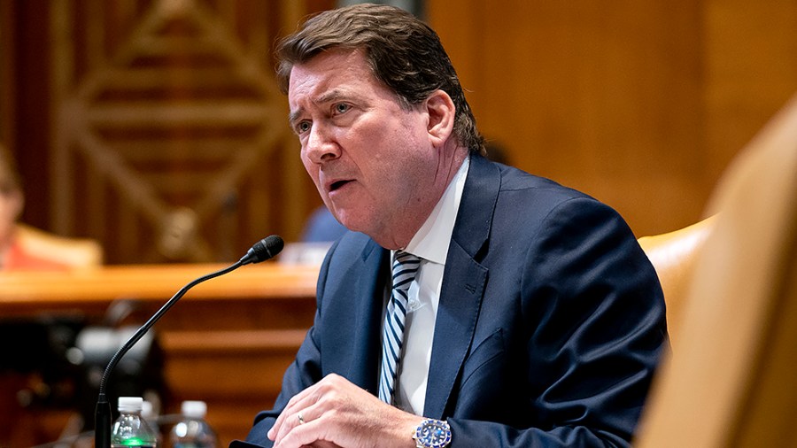 Sen. Bill Hagerty (R-Tenn.) questions Attorney General Merrick Garland regarding the investigation of Hunter Biden’s laptop during a Senate Appropriations Subcommittee on Commerce, Justice, Science, and Related Agencies hearing to discuss the fiscal year 2023 budget of the Department of Justice at the Capitol in Washington, D.C., on Tuesday, April 26, 2022.