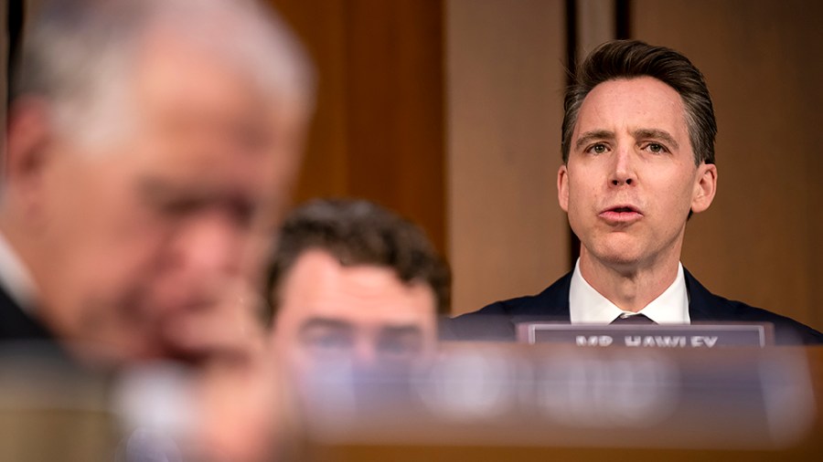 Sen. Josh Hawley (R-Mo.) makes a statement during a Senate Judiciary Committee business meeting to move the nomination of Supreme Court nominee Ketanji Brown Jackson out of committee on Monday, April 4, 2022.