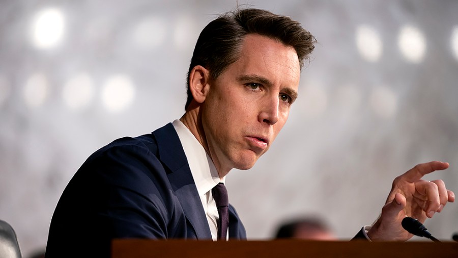 Sen. Josh Hawley (R-Mo.) makes a statement during a Senate Judiciary Committee business meeting to move the nomination of Supreme Court nominee Ketanji Brown Jackson out of committee on Monday, April 4, 2022.