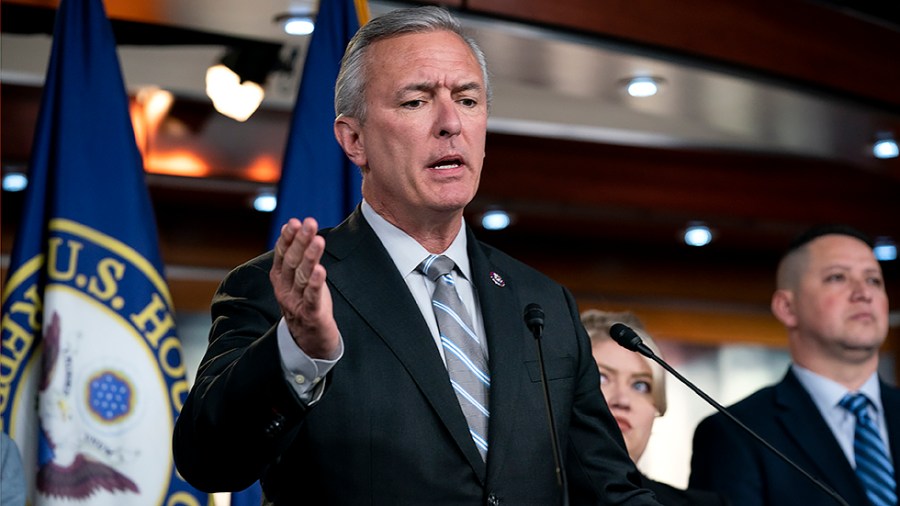 Rep. John Katko (R-N.Y.) addresses reporters during a press conference on Monday, April 4, 2022 to discuss a recent virtual meeting with border patrol officers over Title 42 and current conditions on the ground.