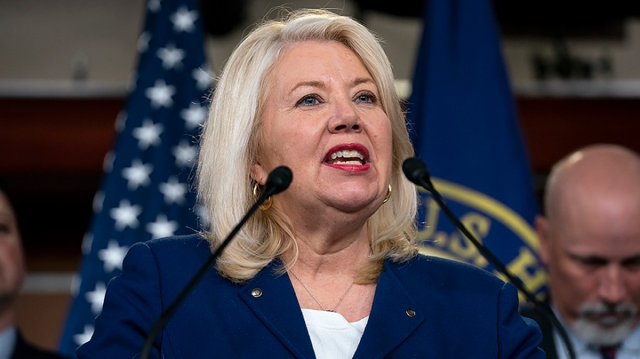 Rep. Debbie Lesko (R-Ariz.) addresses reporters during a press conference on Monday, April 4, 2022 to discuss a recent virtual meeting with border patrol officers over Title 42 and current conditions on the ground.