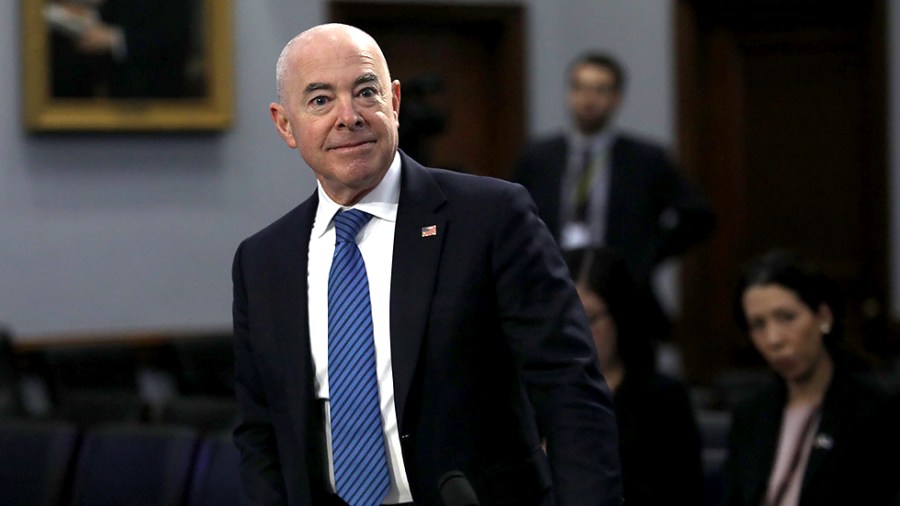 Secretary of Homeland Security Alejandro Mayorkas arrives for a House Appropriations Subcommittee on Department of Homeland Security hearing to discuss the President’s FY 2023 budget for the Department on Wednesday, April 27, 2022.