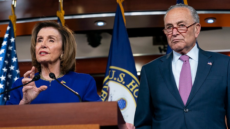 Speaker Nancy Pelosi (D-Calif.) addresses reporters during a press conference on Thursday, April 28, 2022 to discuss bicameral legislation to lower gas prices.