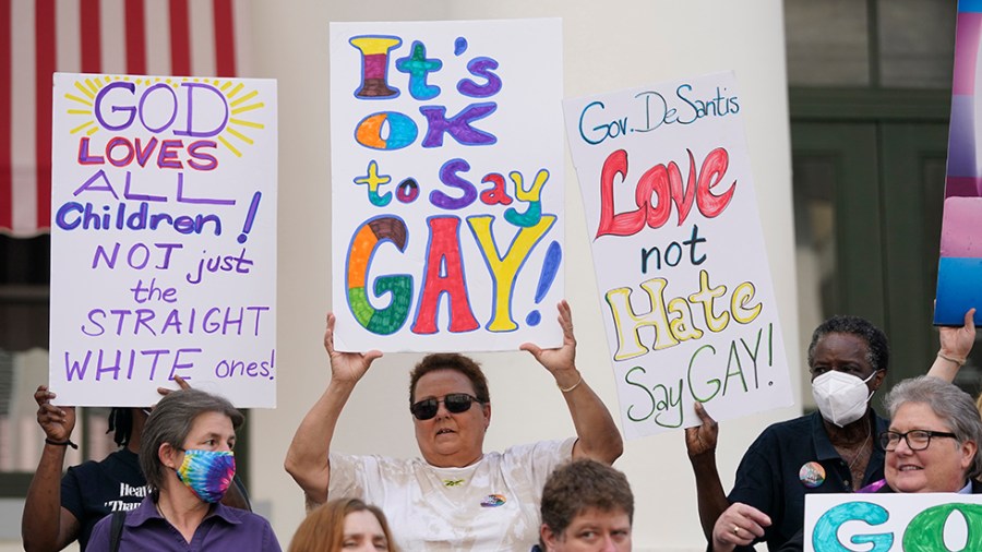 Demonstrators protest the "Don't Say Gay" bill in Floriday