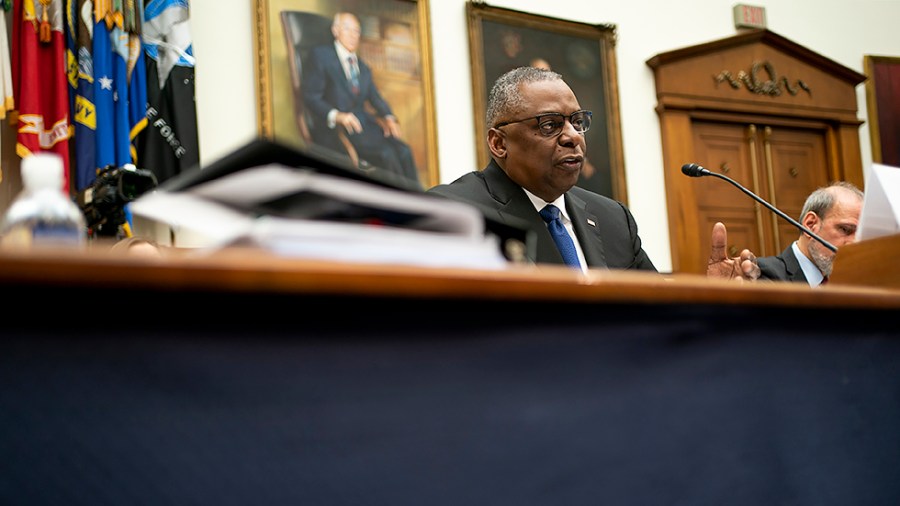 Secretary of Defense Lloyd Austin answers questions during a House Armed Services Committee hearing to discuss the President's FY 2023 budget for the Department of Defense on Tuesday, April 5, 2022.