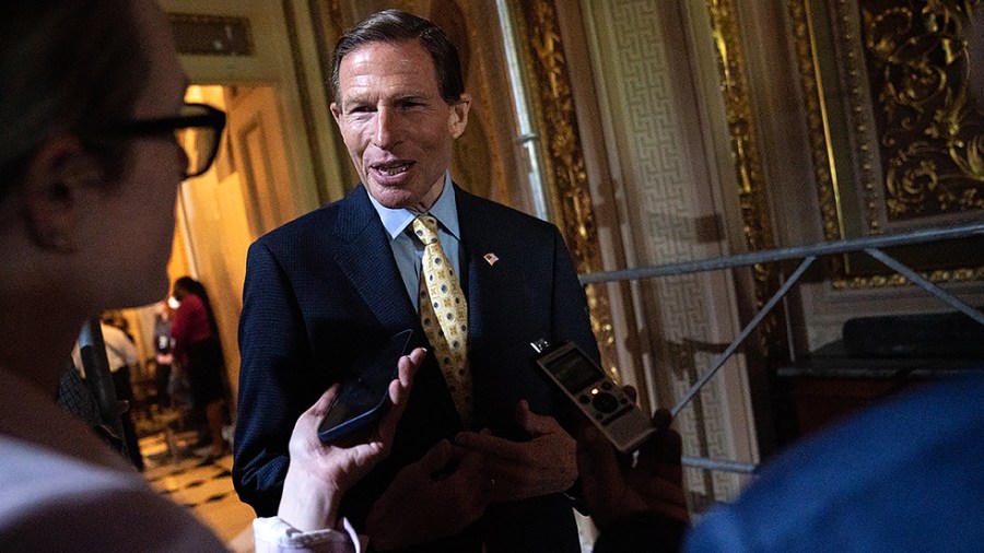 Sen. Richard Blumenthal (D-Conn.) speaks to reporters following the vote in the U.S. Senate to pass the Women’s Health Protection Act and codify abortion rights in the U.S. on Wednesday, May 11, 2022.