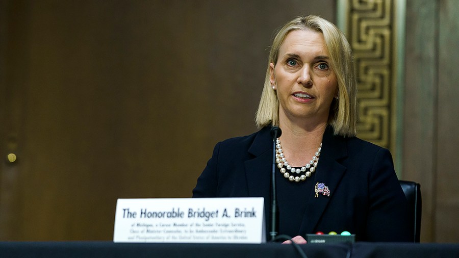 Nominee for Ambassador to the Ukraine Bridget Brink gives an opening statement during her Senate Foreign Relations Committee nomination hearing on Tuesday, May 10, 2022.