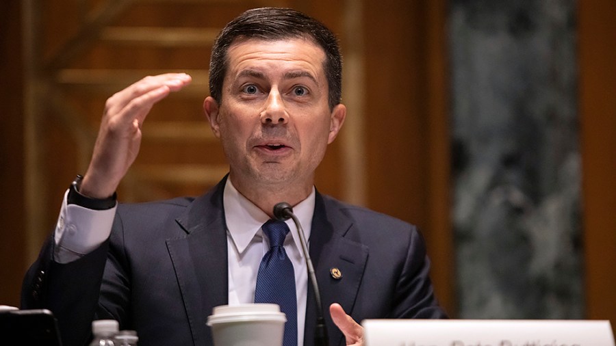 Secretary of Transportation Pete Buttigieg answers questions from senators on the Transportation, Housing and Urban Development, and Related Agencies Subcommittee regarding the 2023 Fiscal Year budget request for the Department of Transportation on Thursday, April 28, 2022.