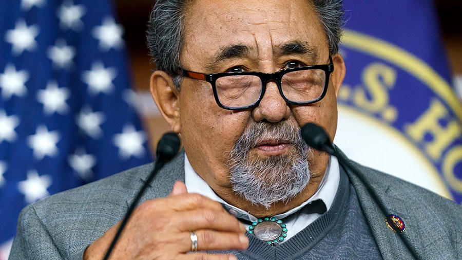 Rep. Raul Grijalva (D-Ariz.) addresses reporters during a press conference on Thursday, May 19, 2022 to discuss the Puerto Rico Status Act.