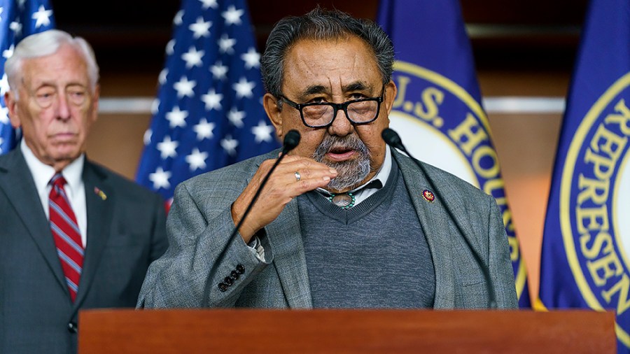 Rep. Raul Grijalva (D-Ariz.) addresses reporters during a press conference on Thursday, May 19, 2022 to discuss the Puerto Rico Status Act.