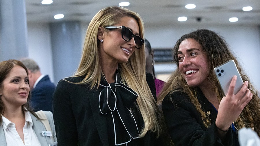 Media personality Paris Hilton walks through the basement of the U.S. Capitol in Washington, D.C., on Wednesday, May 10, 2022. Hilton paid a visit to senators to show support for the Stop Institutional Child Abuse Act (SICAA), which establishes the Bill of Rights for Youth in Care and provides assistance to states to ensure that youth rights are guaranteed.