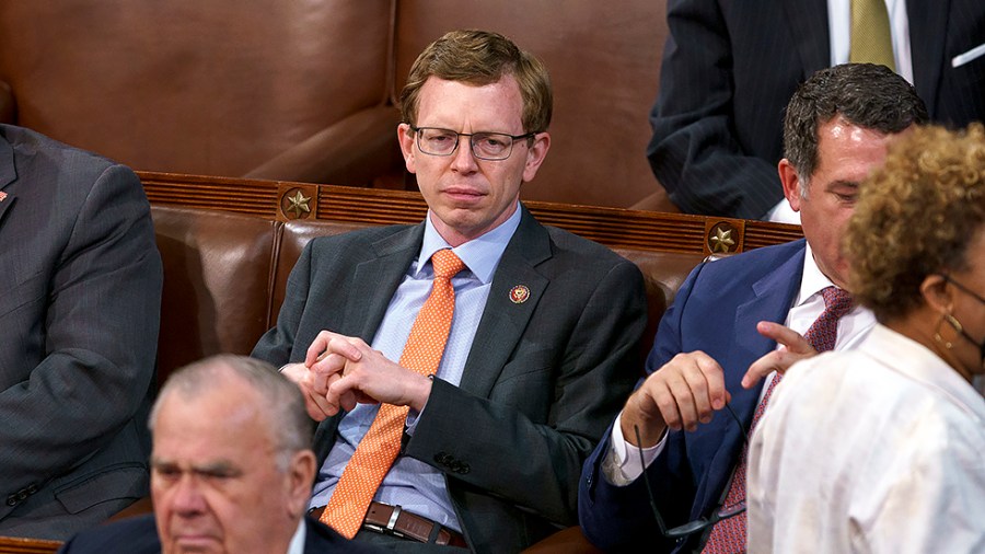 Rep. Dusty Johnson (R-S.D.) is seen before Greek Prime Minister Kyriakos Mitsotakis gives an address to a joint session of Congress on Tuesday, May 17, 2022.