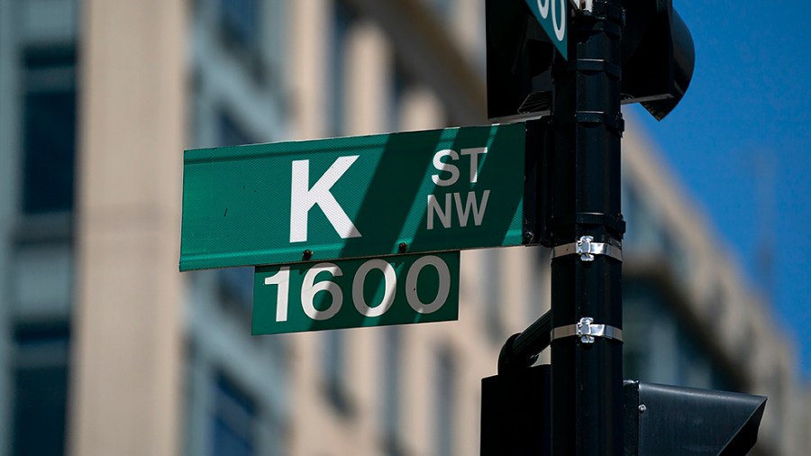 A K Street sign is seen in Washington, D.C., on Wednesday, April 20, 2022.