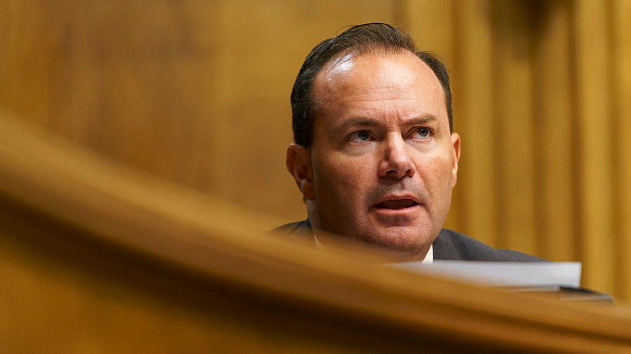 Sen. Mike Lee (R-Utah) questions nominee for ATF Director Steven Dettelbach during his Senate Judiciary Committee nomination hearing on Wednesday, May 25, 2022.