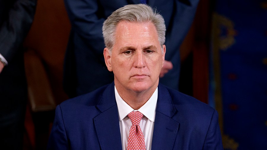 House Minority Leader Kevin McCarthy (R-Calif.) is seen before Greek Prime Minister Kyriakos Mitsotakis gives an address to a joint session of Congress on Tuesday, May 17, 2022.