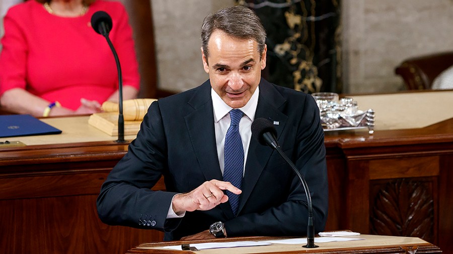 Greek Prime Minister Kyriakos Mitsotakis gives an address to a joint session of Congress on Tuesday, May 17, 2022.