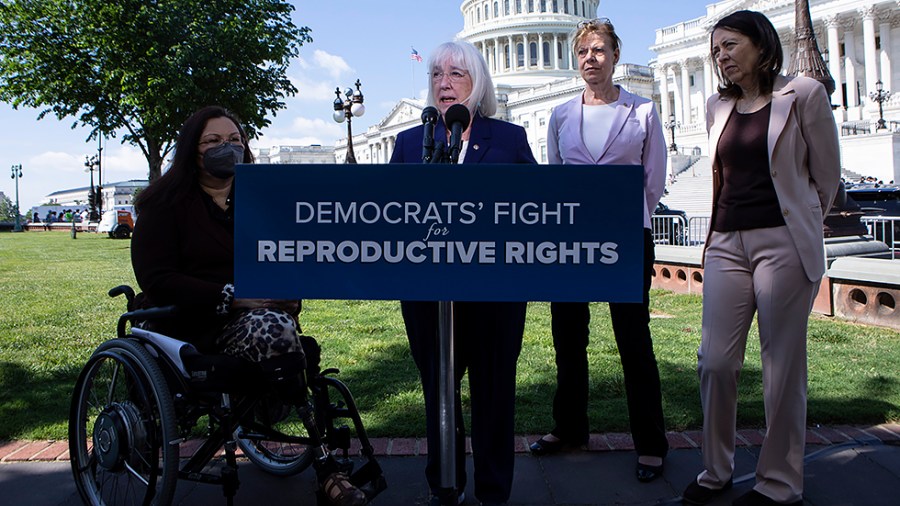 Sen. Patty Murray (D-Wash.) addresses reporters during a press conference of Democratic women Senators on their continued fight to protect abortion rights on Capitol Hill in Washington, D.C., on Thursday, May 19, 2022.