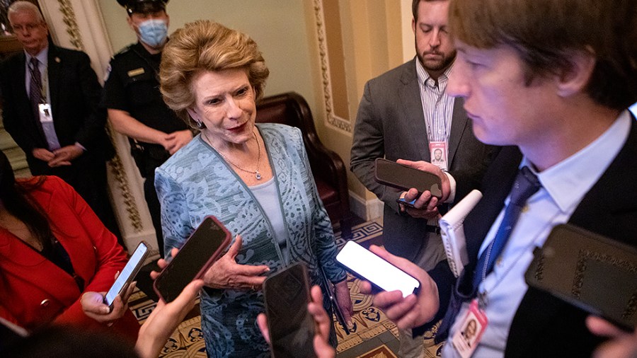 Sen. Debbie Stabenow (D-Mich.) speaks with reporters following the weekly Democratic luncheon on Capitol Hill in Washington, D.C., on Tuesday, May 24, 2022.