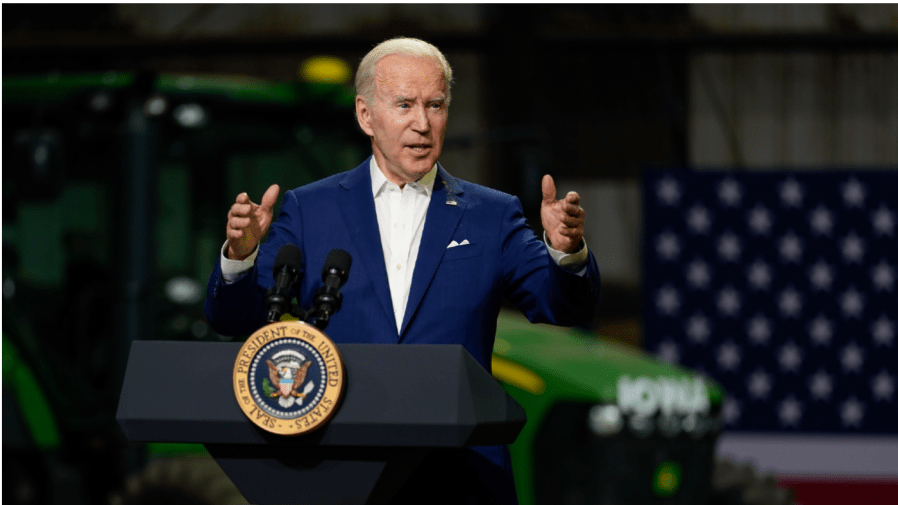 President Joe Biden speaks at POET Bioprocessing in Menlo, Iowa, April 12, 2022.