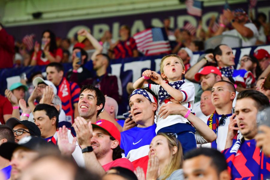 ORLANDO, FLORIDA - MARCH 27: Fans celebrate after the United States defeated Panama 5-1 at Exploria Stadium on March 27, 2022 in Orlando, Florida. (Photo by Julio Aguilar/Getty Images)