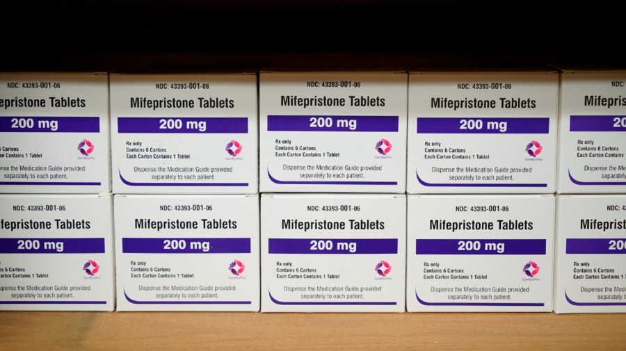 Boxes of the drug mifepristone line a shelf at the West Alabama Women's Center in Tuscaloosa, Ala.