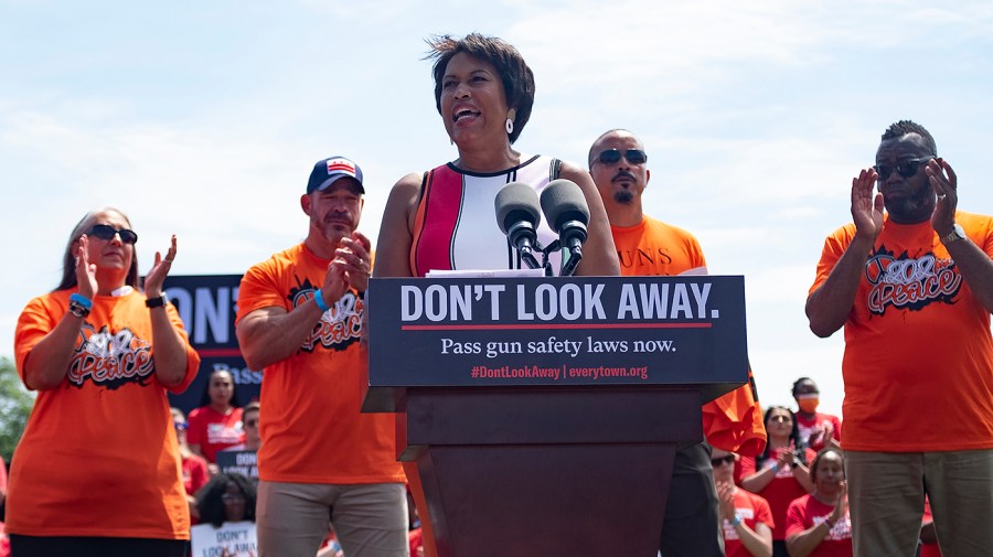 Washington, D.C., Mayor Muriel Boswer (D) speaks at a rally for gun safety hosted by multiple groups outside the Capitol on Wednesday, June 8, 2022.