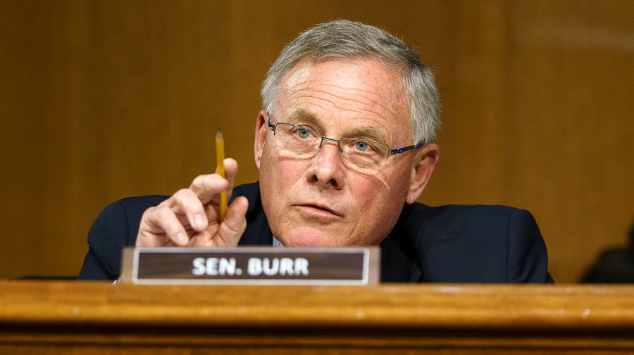 Then-Sen. Richard Burr (R-N.C.) asks questions during a Senate Health, Education, Labor, and Pensions Committee hearing to discuss the federal government’s response and future planning for COVID-19 on Thursday, June 16, 2022.