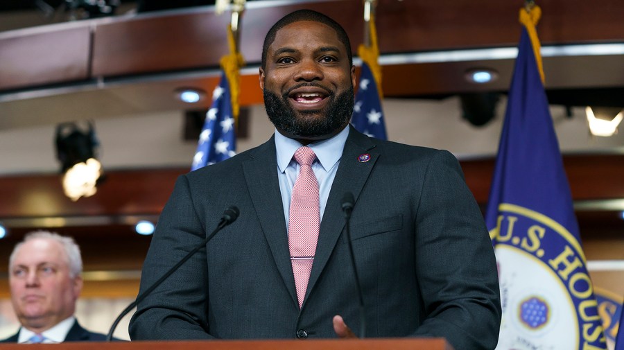 Rep. Byron Donalds (R-Fla.) addresses reporters after a closed-door House Republican conference meeting on Tuesday, June 14, 2022.