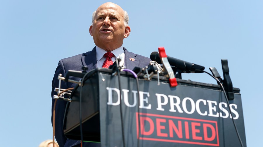 Rep. Louie Gohmert (R-Texas) addresses reporters at a press conference on Wednesday, June 15, 2022 to discuss those still in a Washington, D.C., jail for committing crimes during the Jan. 6 attack on the Capitol.