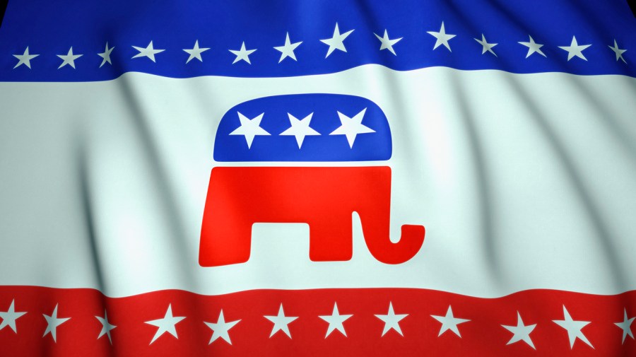 The GOP elephant logo is shown