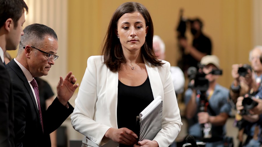 Cassidy Hutchinson, a former aide to former White House chief of staff Mark Meadows, is seen after a House Jan. 6 committee to hearing on Tuesday, June 28, 2022.