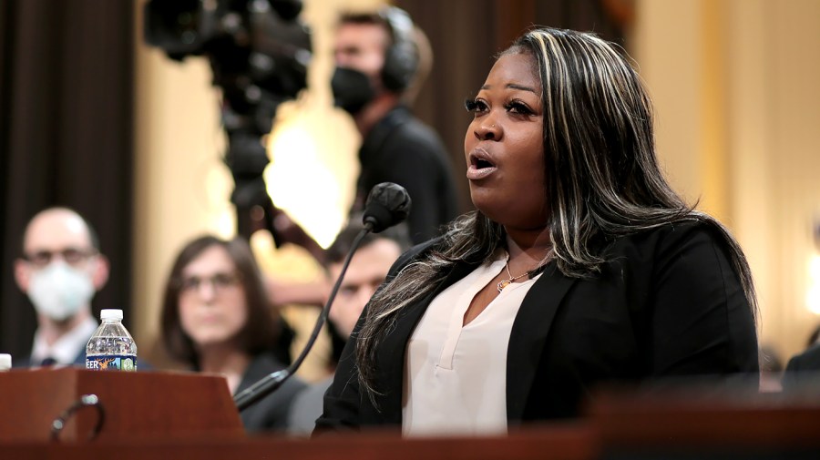 Former Georgia election worker Wandrea ArShaye “Shaye” Moss testifies during a House Jan. 6 committee hearing on Tuesday, June 21, 2022.