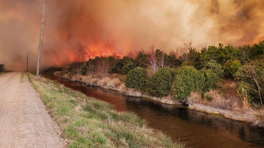 An active wildland fire burns at the Dare County Bombing Range in eastern North Carolina.