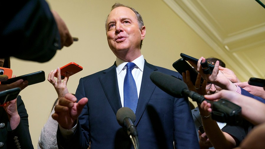 Rep. Adam Schiff (D-Calif.) speaks to reporters after a House Jan. 6 committee hearing on Tuesday, June 21, 2022.